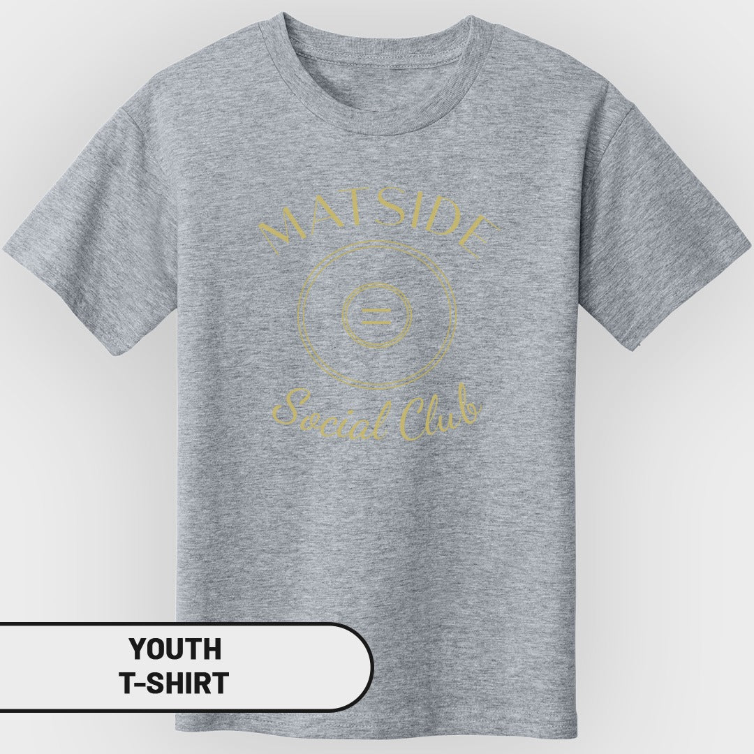 Grey youth t-shirt with "MAT SIDE" and "Social Club" text and graphic.