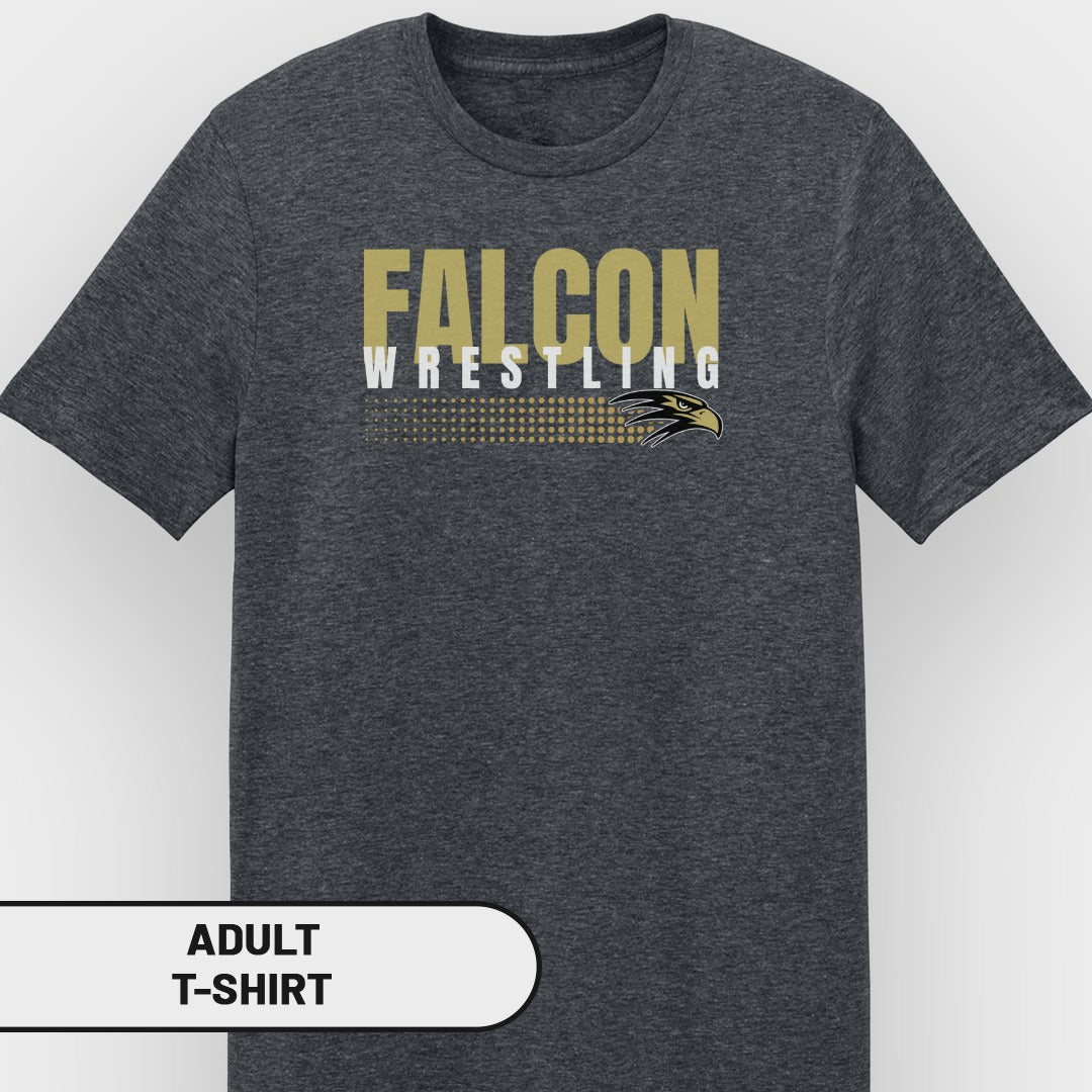 Dark gray t-shirt with "FALCON WRESTLING" and a falcon logo.