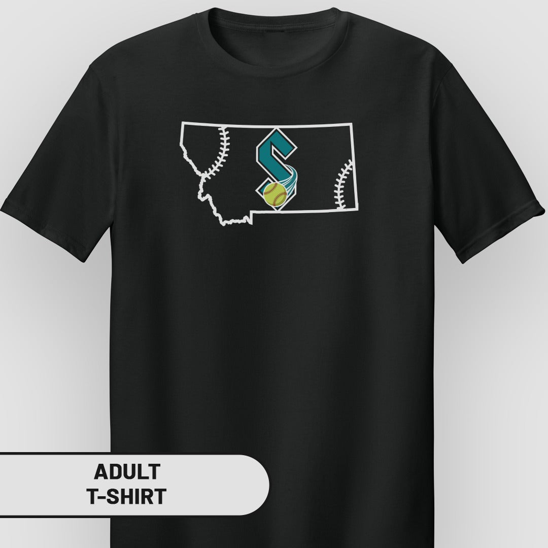 Black t-shirt with Montana outline and baseball graphic.