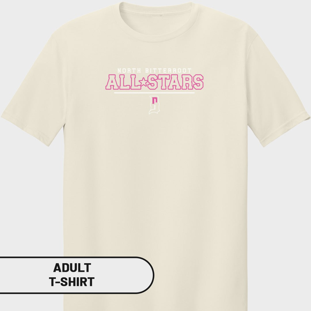 Cream t-shirt with "NORTH BITTERROOT ALL STARS" logo and a star.