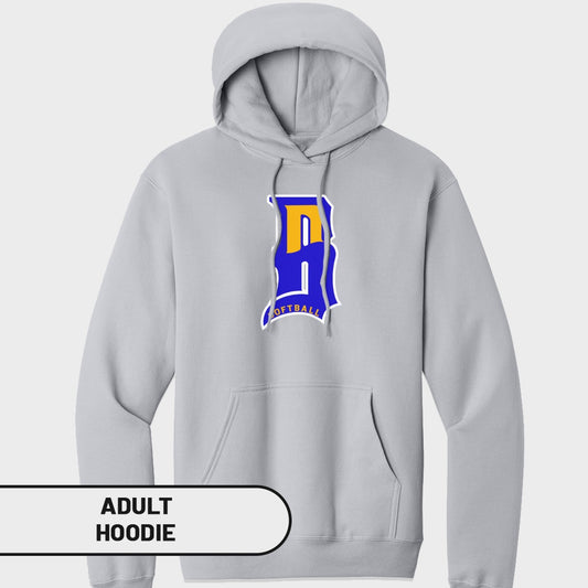 Light gray hoodie with a blue and yellow "S" logo.