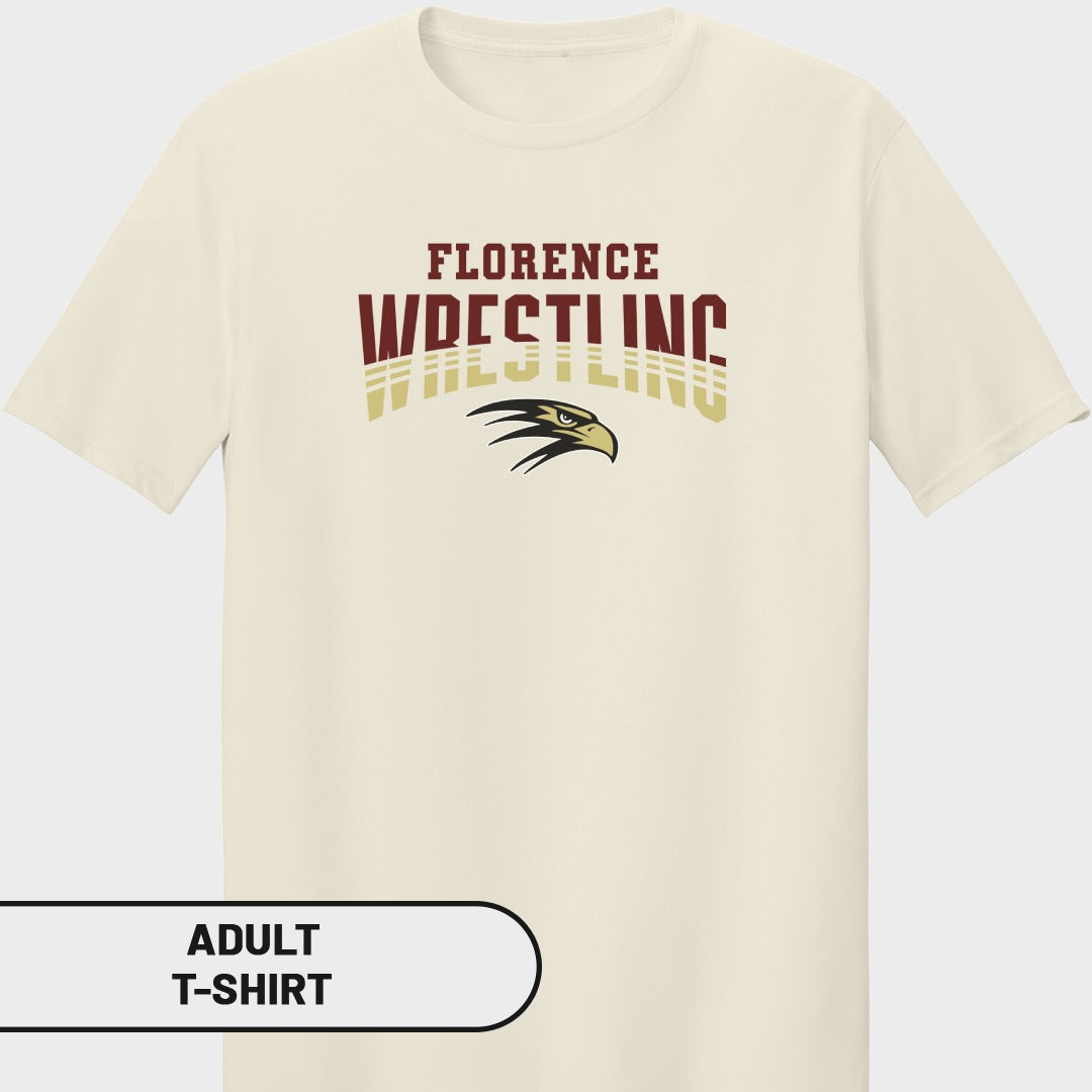 Cream t-shirt with Florence Wrestling text and eagle graphic.