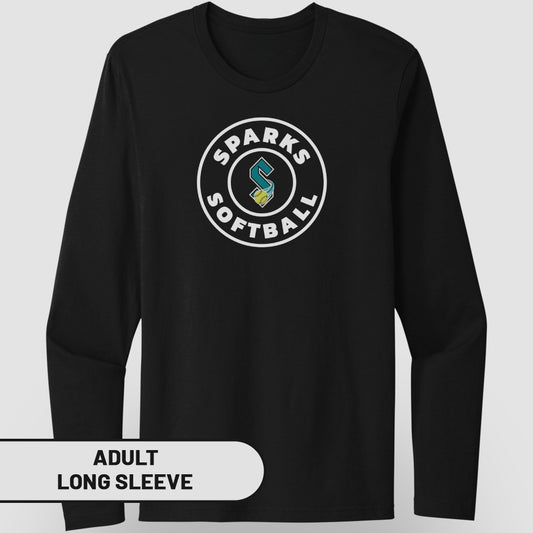 Black adult long sleeve shirt with SPARKS SOFTBALL logo.