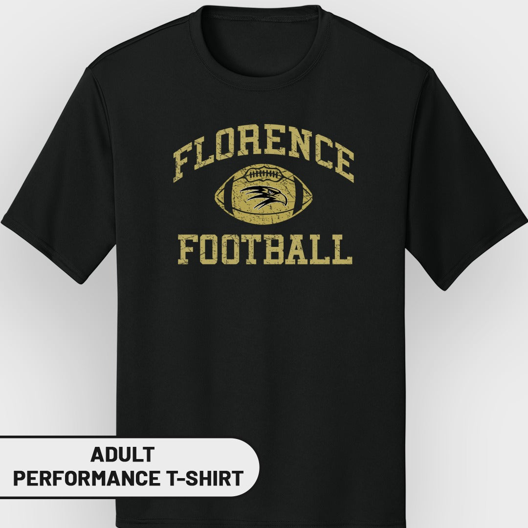Black t-shirt with "Florence Football" and a football with an eagle logo.