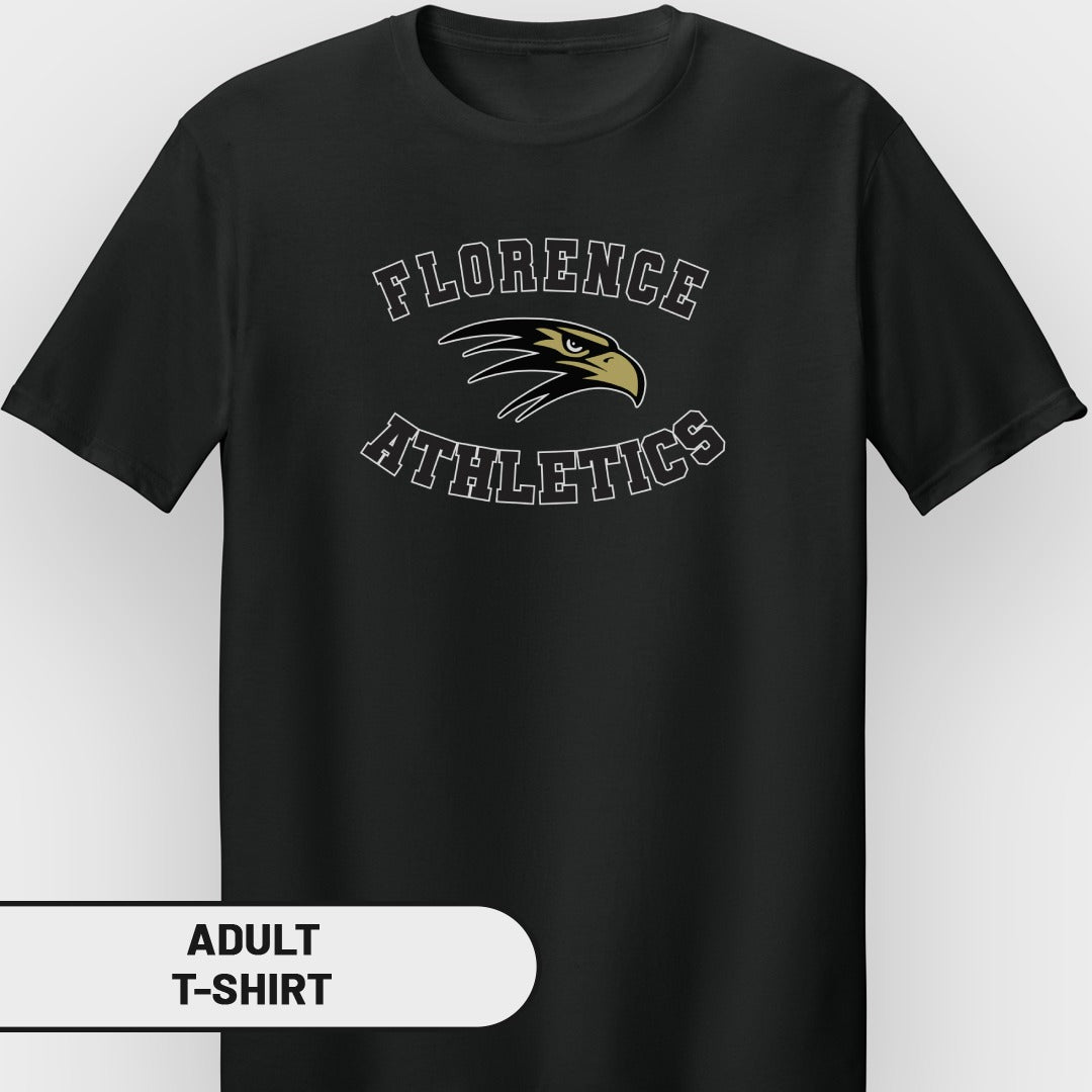 Black t-shirt with "FLORENCE ATHLETICS" text and eagle logo.