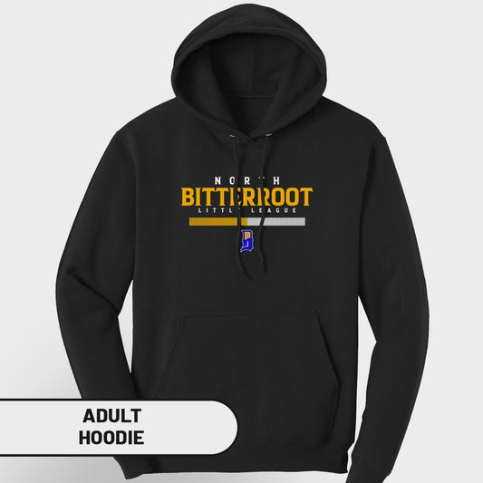Black adult hoodie with "North Bitterroot Little League" logo.