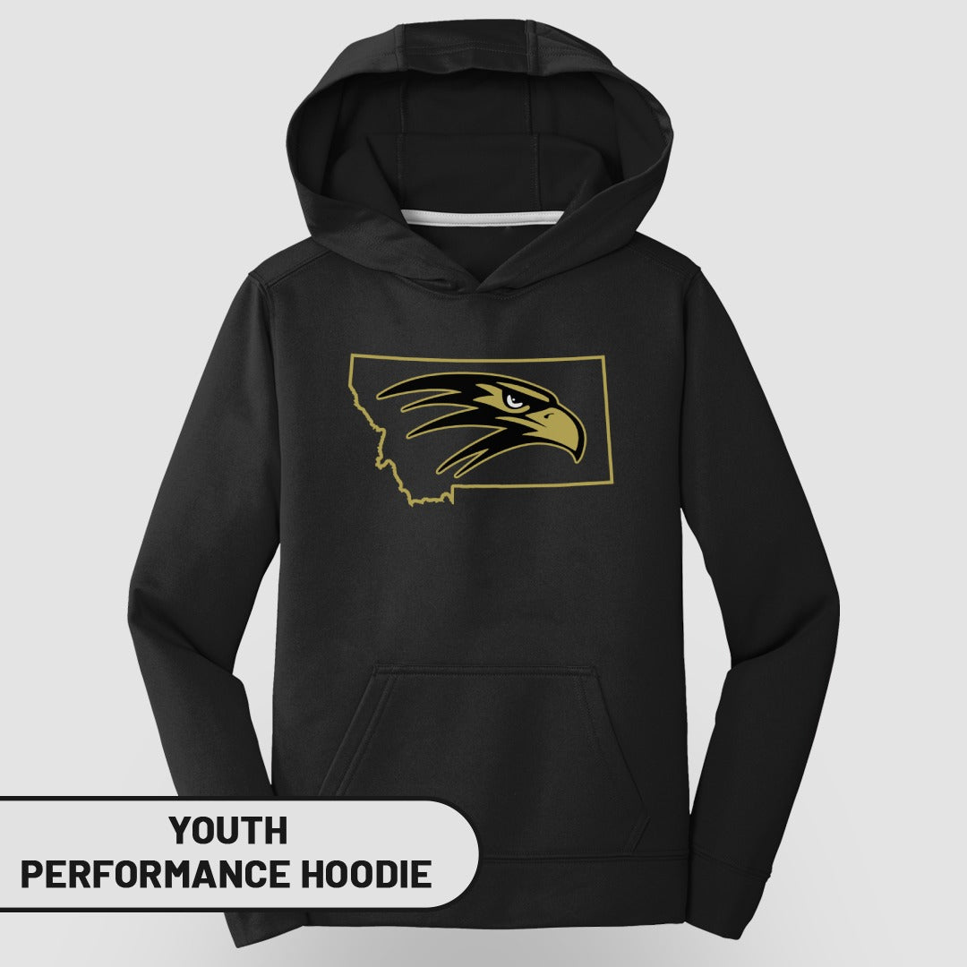 Youth Performance Hoodie with Fierce Hawk Design