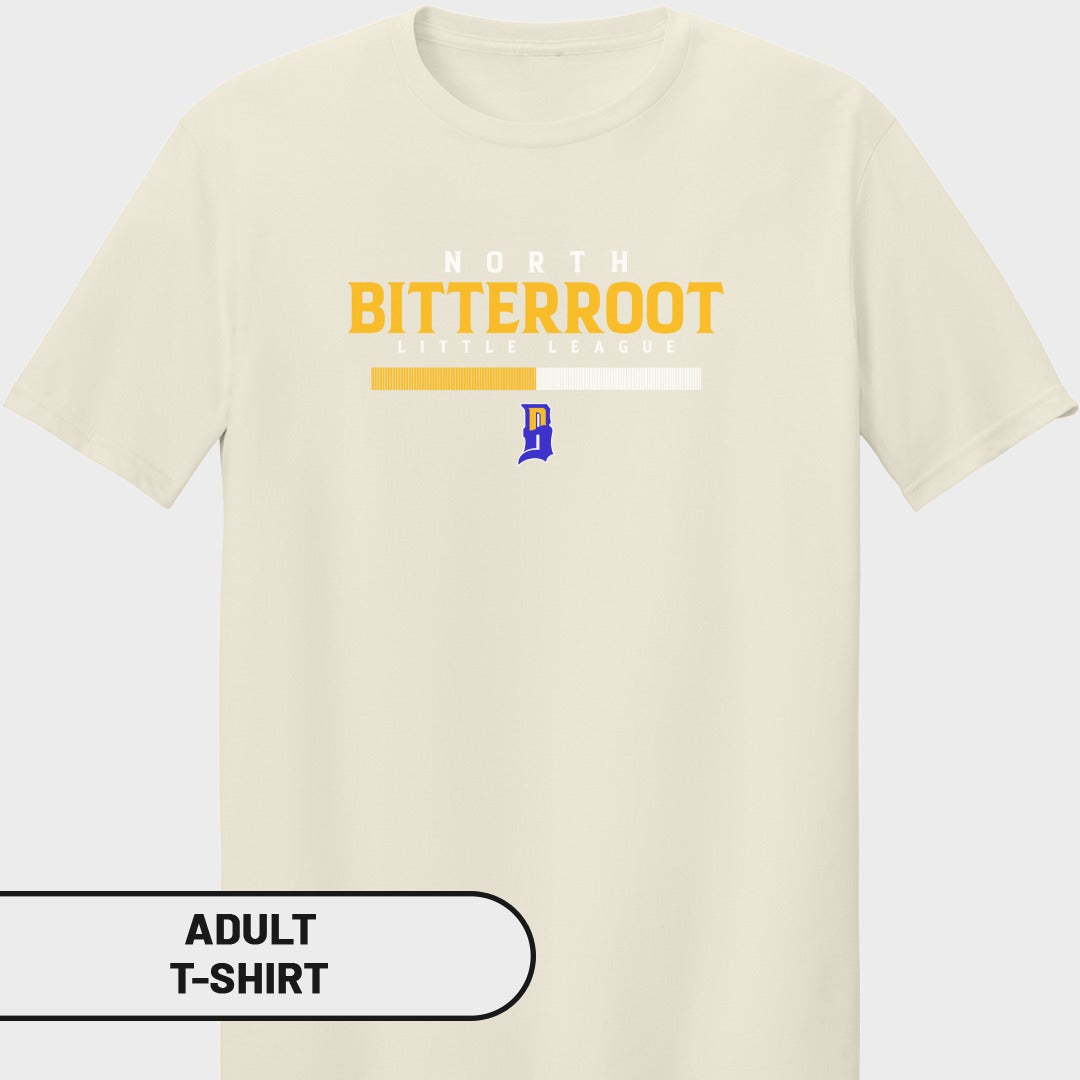 Cream t-shirt with "North Bitterroot Little League" logo.