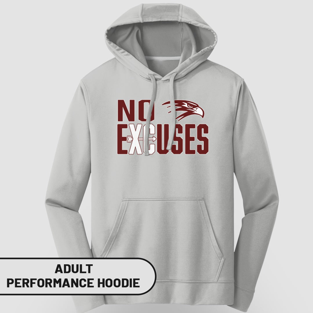 No Excuses Graphic Design Adult Performance Hoodie