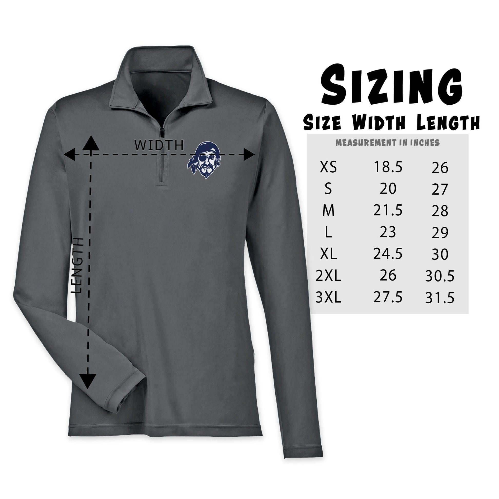 Infinity Design Co Adult 1/4 Zip Long Sleeve Bucs Pirate Head Navy Adult 1/4 Zip Performance Long Sleeve Shirt | BB0108