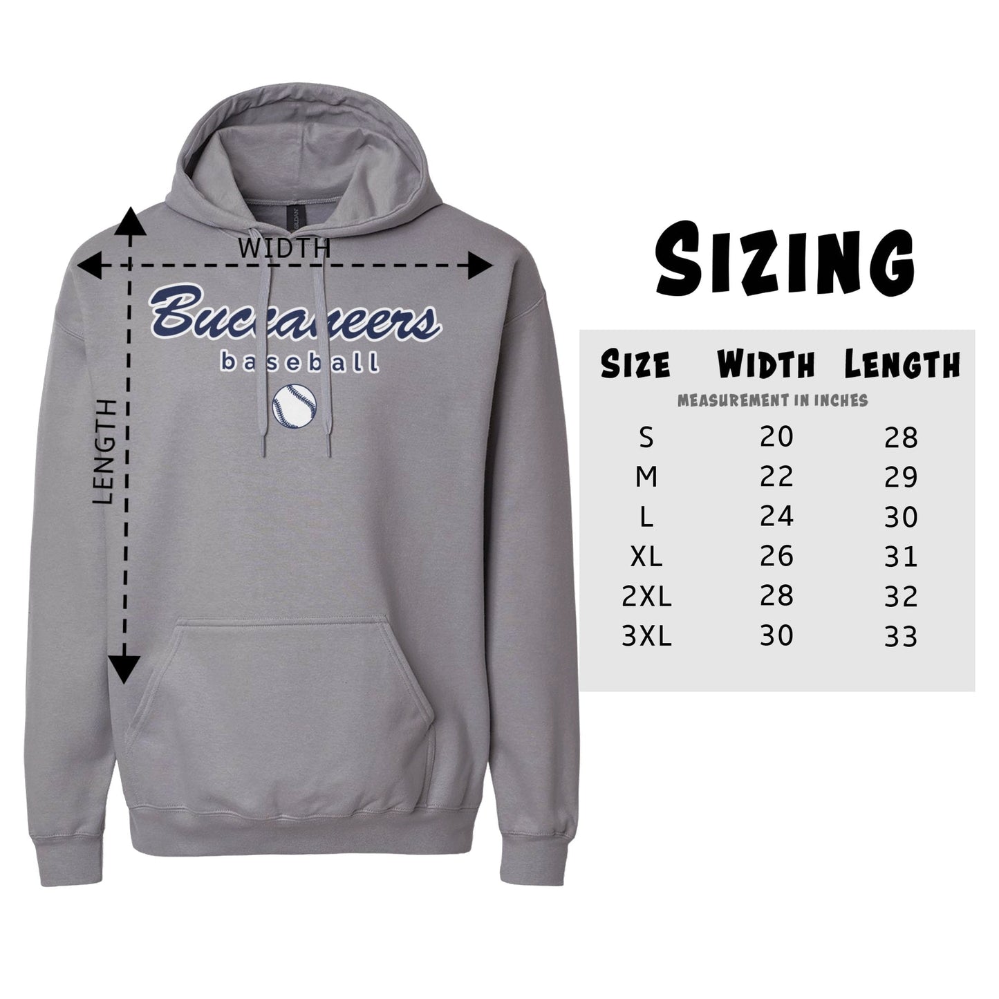 Infinity Design Co Adult Hoodie (Unisex) Classic Script Buccaneers Baseball Adult Hoodie | BB014