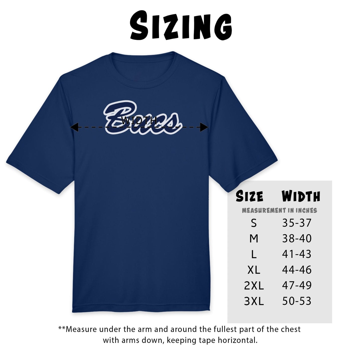 Infinity Design Co Adult Performance T-Shirt (Unisex) Classic 'Bucs' Script Navy & White Adult Performance T-Shirt | BB015