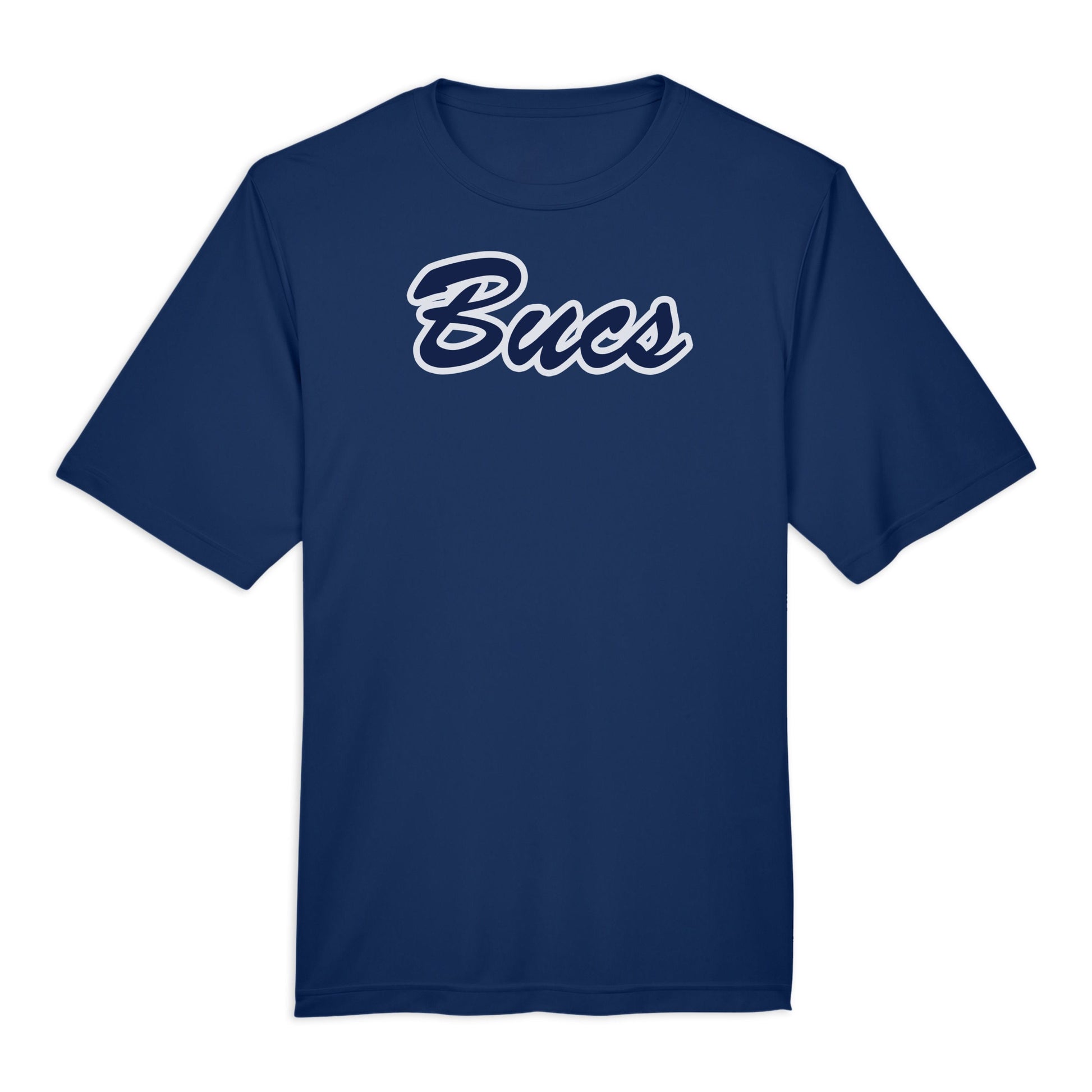 Infinity Design Co Adult Performance T-Shirt (Unisex) Classic 'Bucs' Script Navy & White Adult Performance T-Shirt | BB015