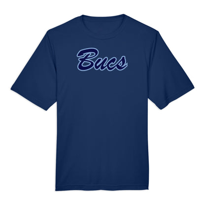 Infinity Design Co Adult T-Shirt (Unisex) Classic 'Bucs' Script Navy & Light Blue Adult Performance T-Shirt | BB0007