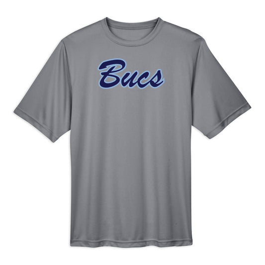 Infinity Design Co Adult T-Shirt (Unisex) Classic 'Bucs' Script Navy & Light Blue Adult Performance T-Shirt | BB0007