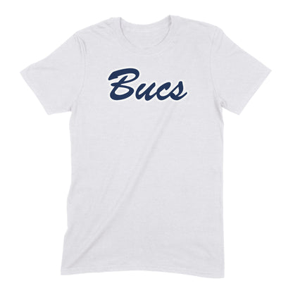 Infinity Design Co Adult T-Shirt (Unisex) Classic 'Bucs' Script Navy & White Adult T-Shirt | BB015