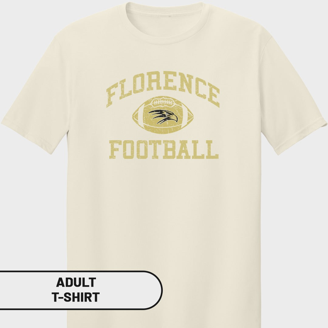 Cream t-shirt with vintage "Florence Football" text and eagle graphic.