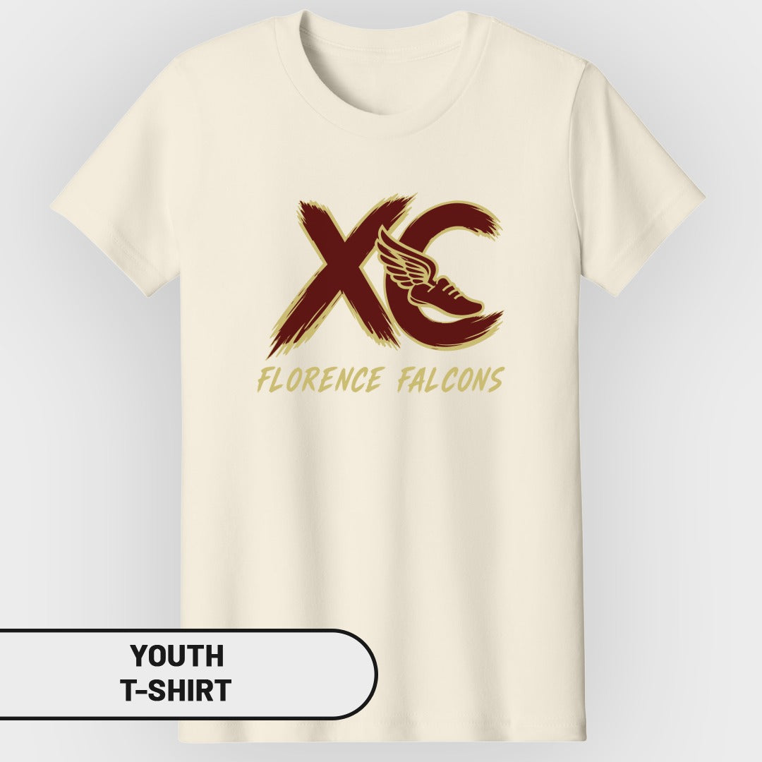 Cream youth t-shirt with "XC" logo and "Florence Falcons" text.