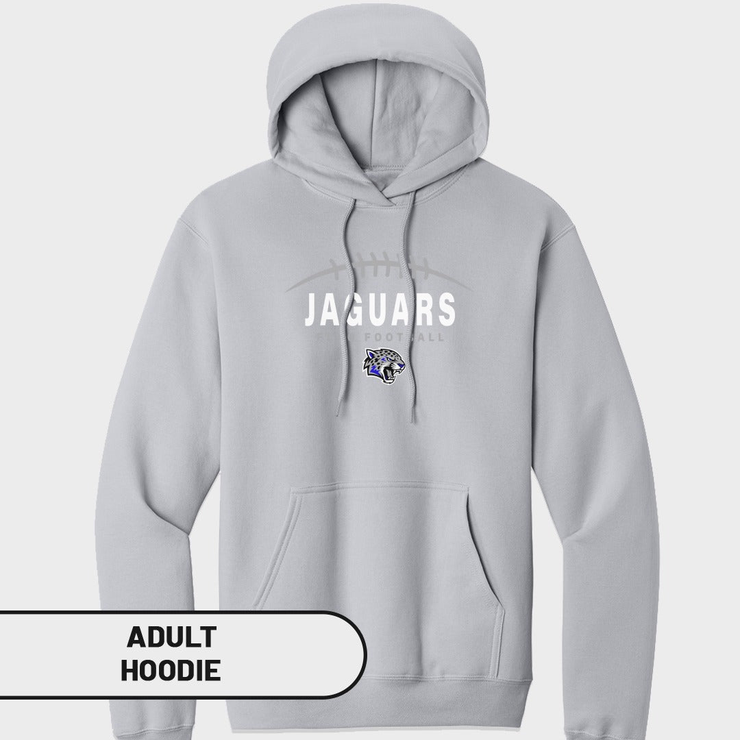 Gray adult hoodie with "JAGUARS FOOTBALL" and jaguar head logo.