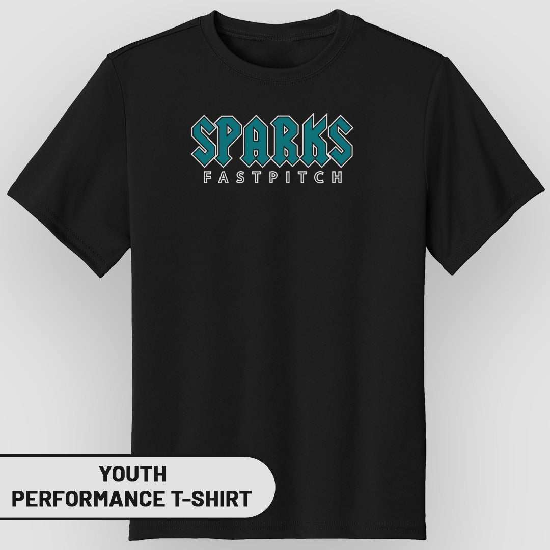 Youth Sparks Fastpitch performance t-shirt, black.