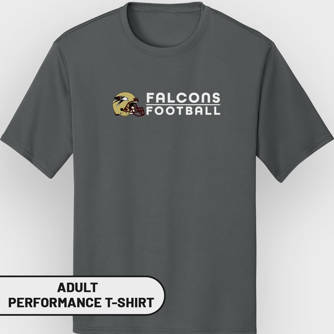 Dark grey t-shirt with "FALCONS FOOTBALL" and helmet graphic.