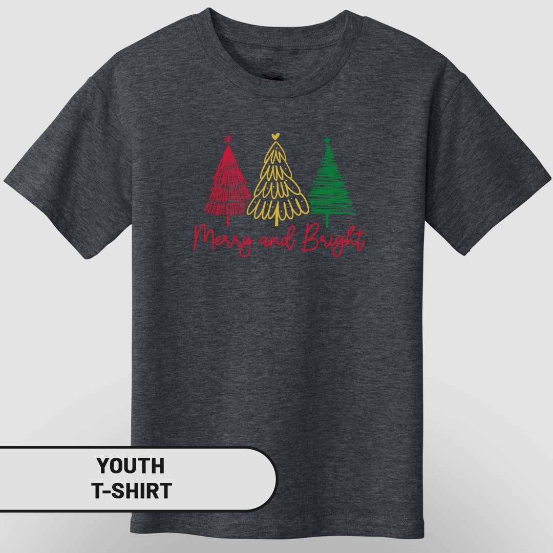 Merry and Bright Holiday Trees Youth T-shirt
