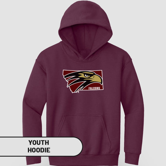 Falcons Logo on Maroon Youth Hoodie