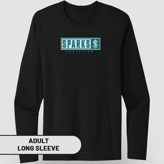 Black long sleeve shirt with SPARKS FASTPITCH logo.