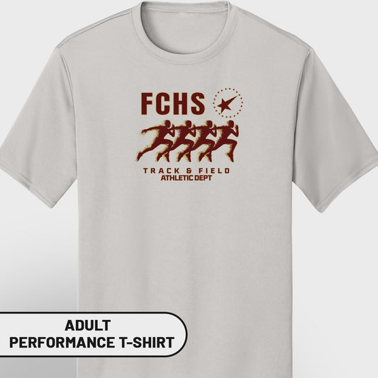 FCHS track and field athletic department t-shirt with runners graphic.