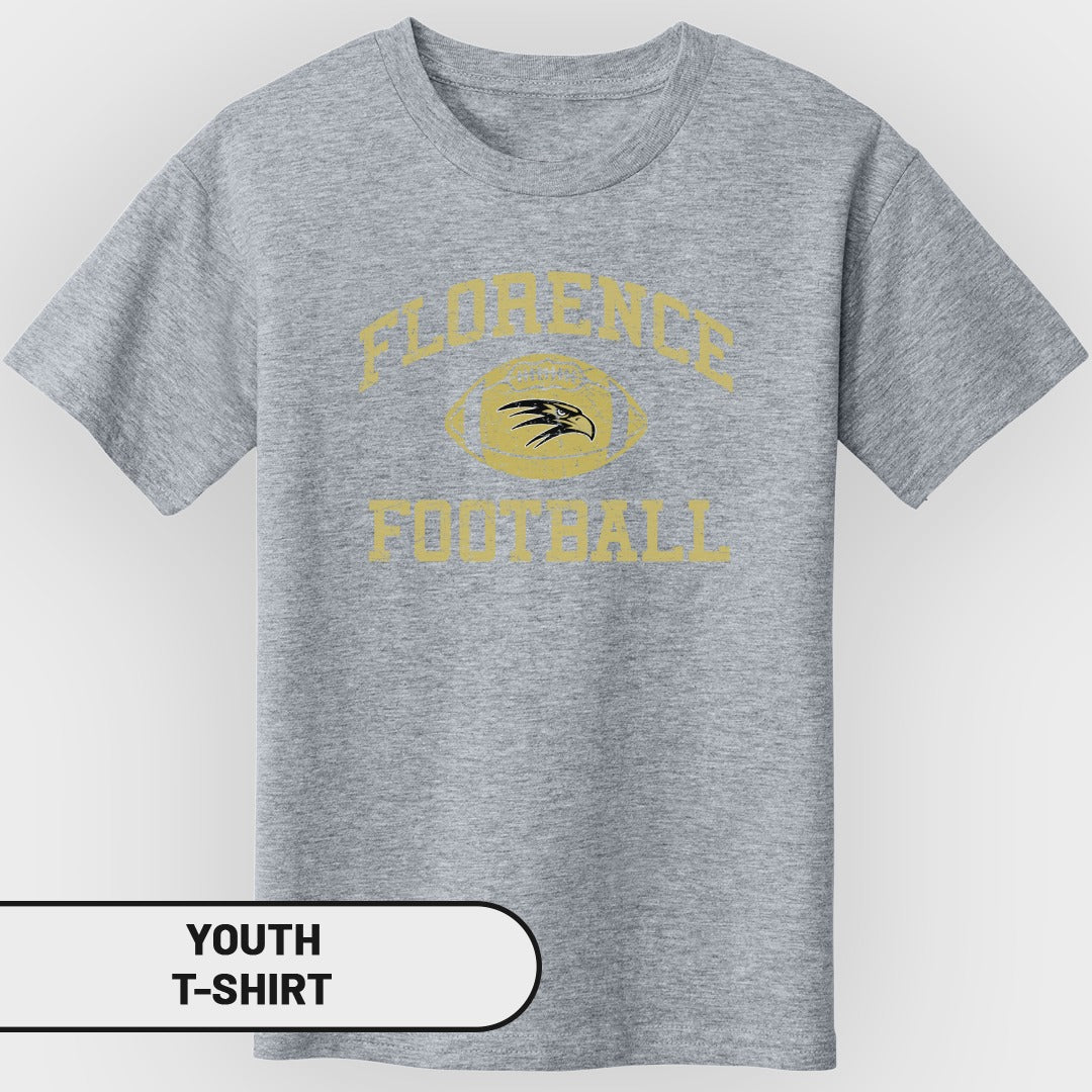 Gray youth t-shirt with "Florence Football" and eagle graphic.