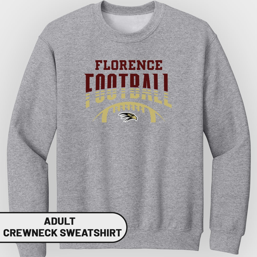Gray adult crewneck sweatshirt with "Florence Football" and an eagle graphic.