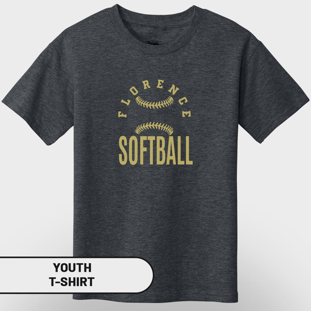 Youth t-shirt with "FLORENCE SOFTBALL" text and two softball graphics.