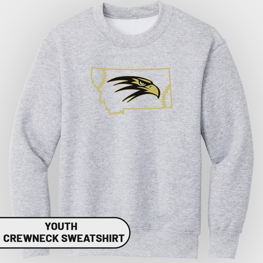 Light grey youth crewneck sweatshirt with Montana outline and eagle graphic.