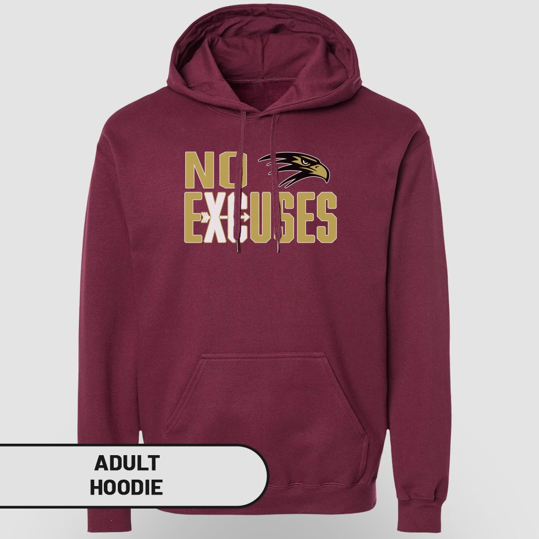 No Excuses Maroon Hoodie with Eagle Logo Adult Product