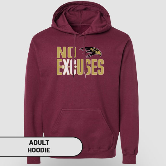 No Excuses Maroon Hoodie with Eagle Logo Adult Product