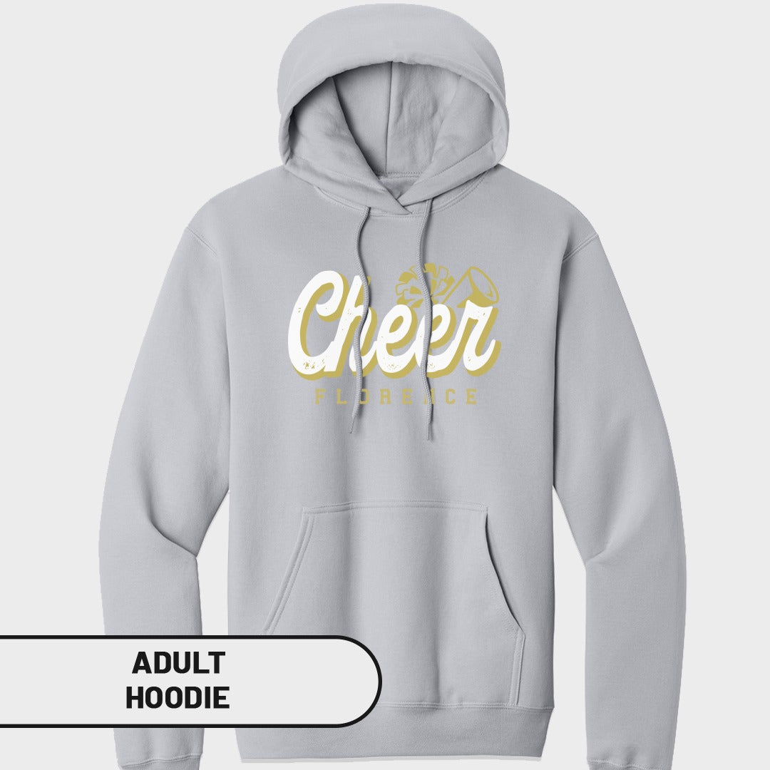 Light gray adult hoodie with "Cheer Florence" text and graphic.