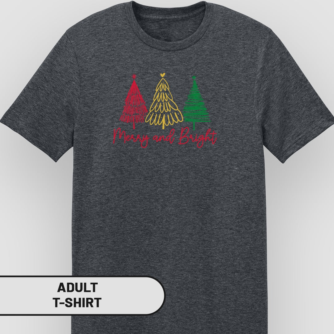 Merry and Bright Christmas Trees Adult T-Shirt