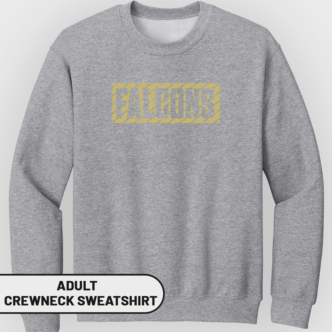 Grey adult crewneck sweatshirt with "FALCONS" text logo.