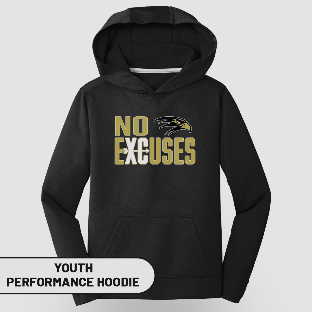 No Excuses Youth Performance Hoodie - Motivational Wear