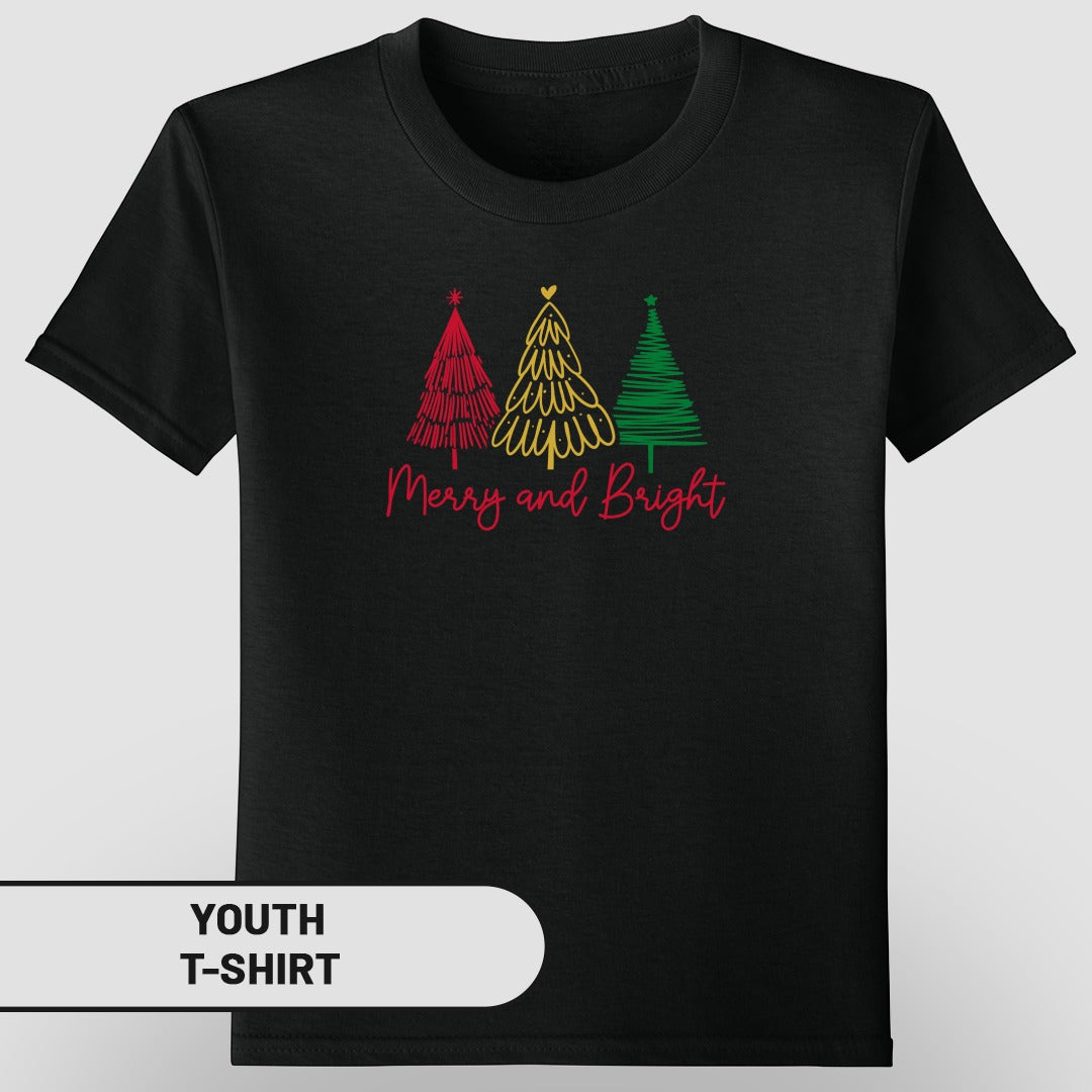 Merry and Bright Christmas Trees Design Youth T-Shirt