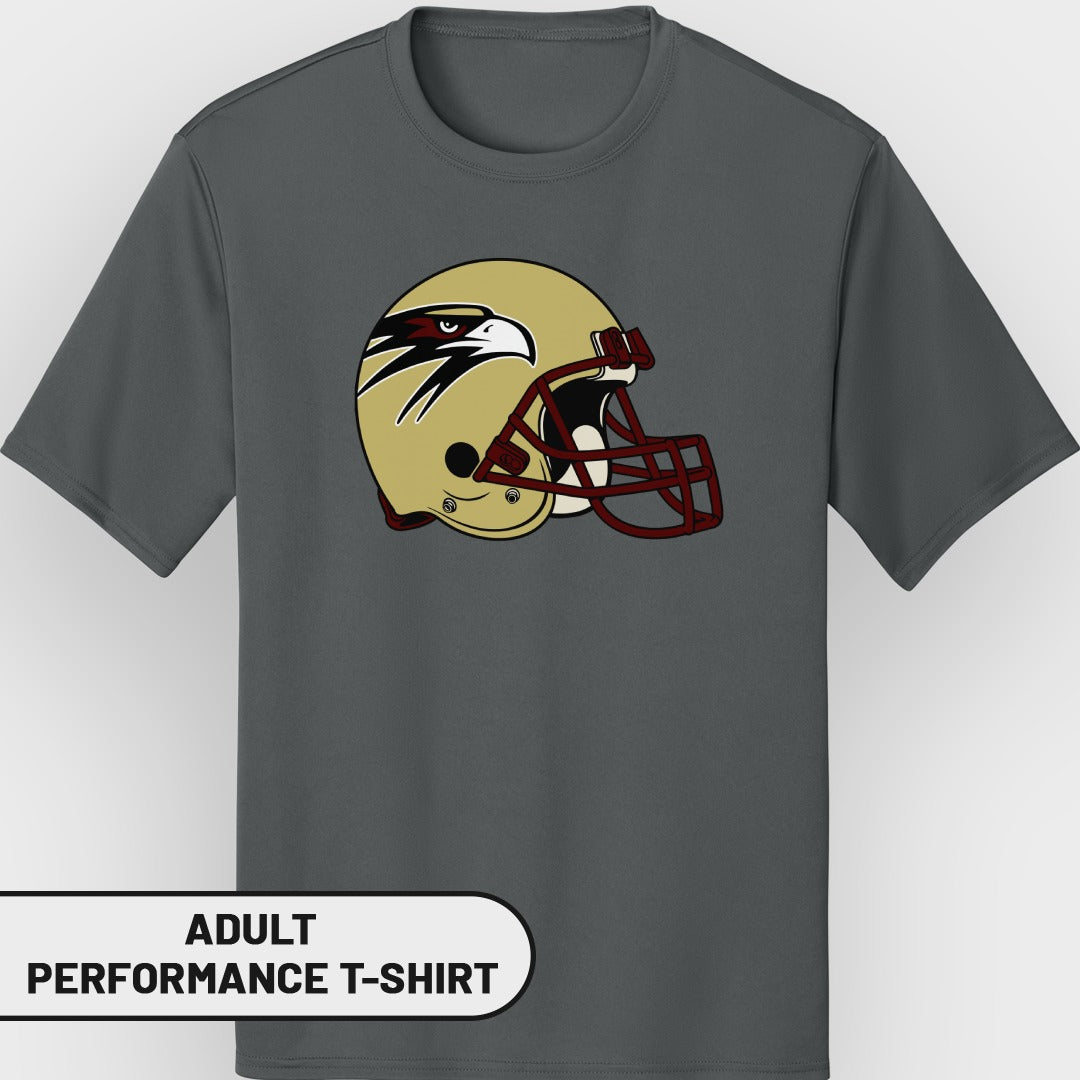 Adult performance t-shirt with a gold football helmet featuring an eagle graphic.