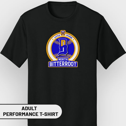 Black t-shirt featuring Little League North Bitterroot logo.