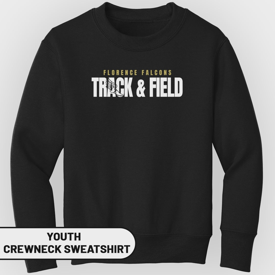 Black youth crewneck sweatshirt with Florence Falcons Track & Field graphic.