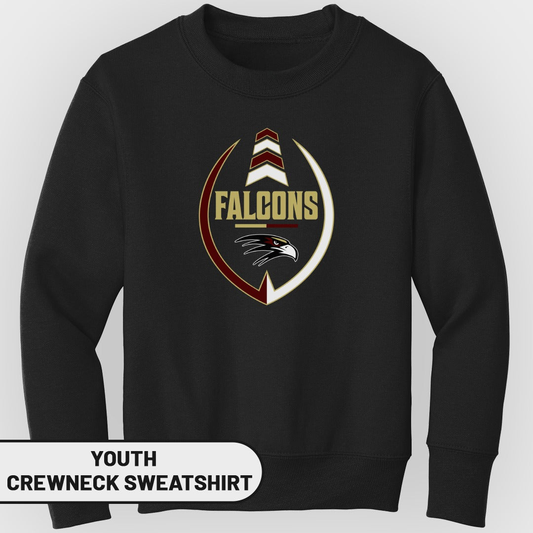 Black youth crewneck sweatshirt with "FALCONS" and eagle logo.