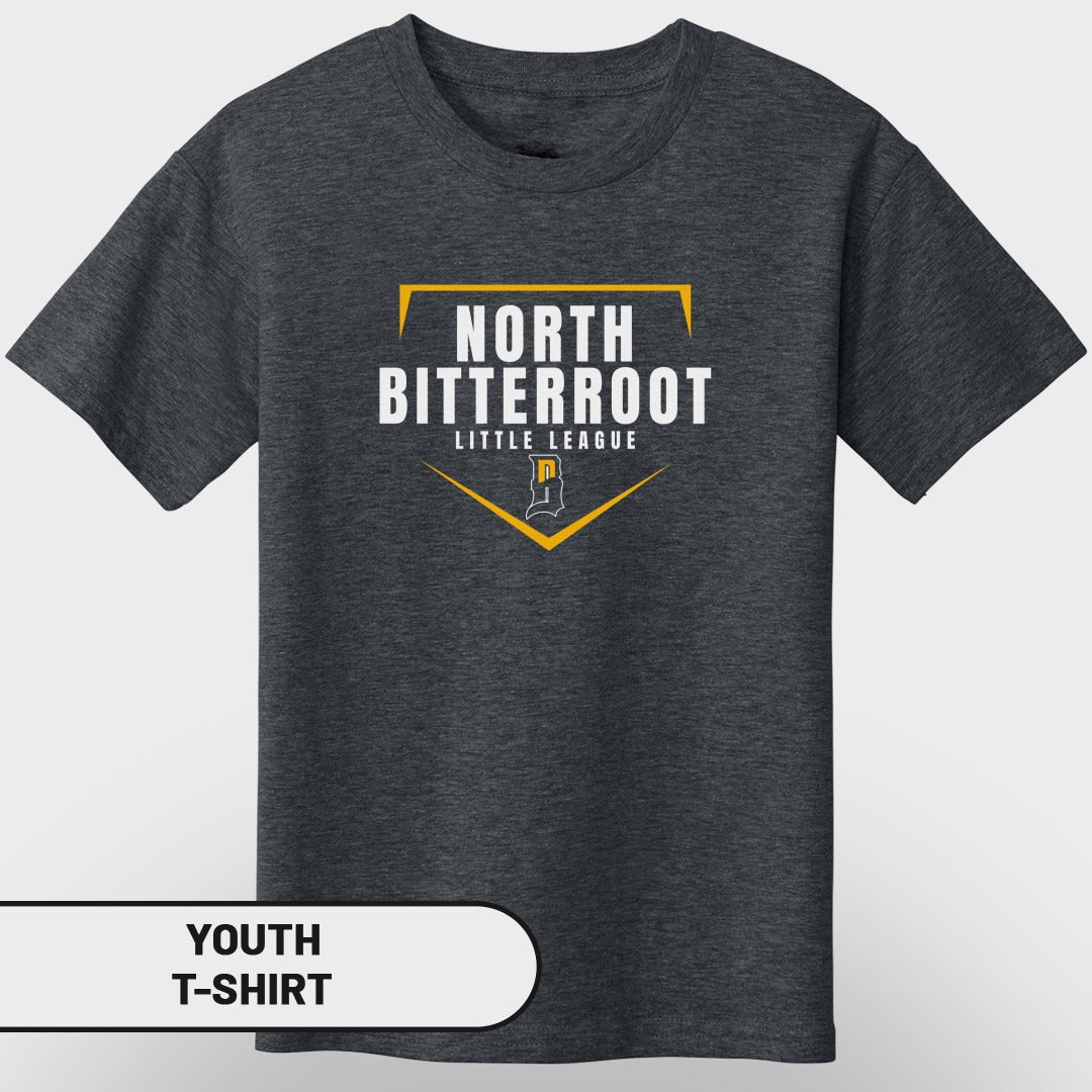 Youth t-shirt with North Bitterroot Little League logo.