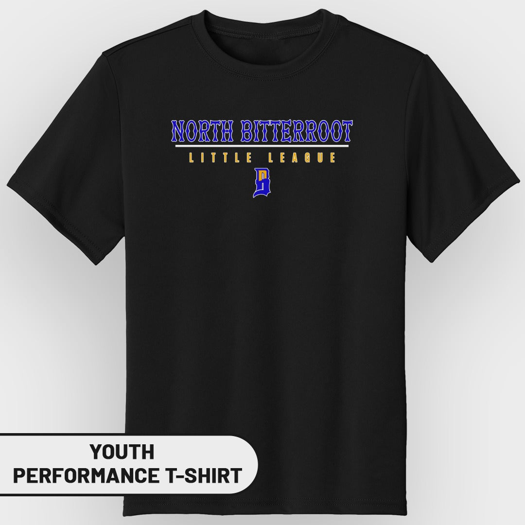 Youth North Bitterroot Little League performance t-shirt.