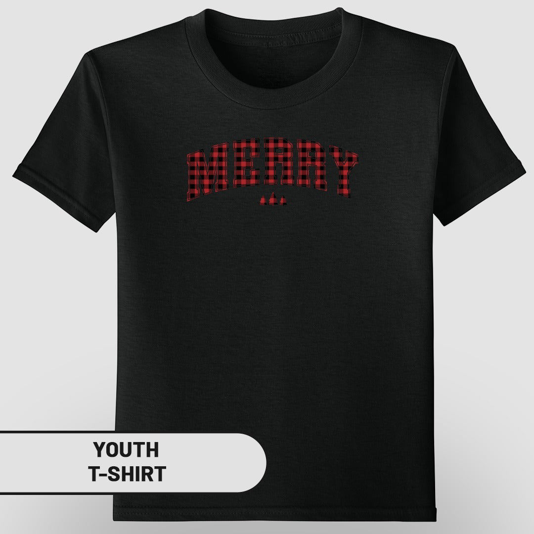 Merry Plaid Design Youth T-Shirt Holiday Apparel