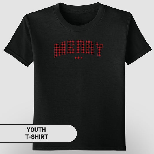 Merry Plaid Design Youth T-Shirt Holiday Apparel