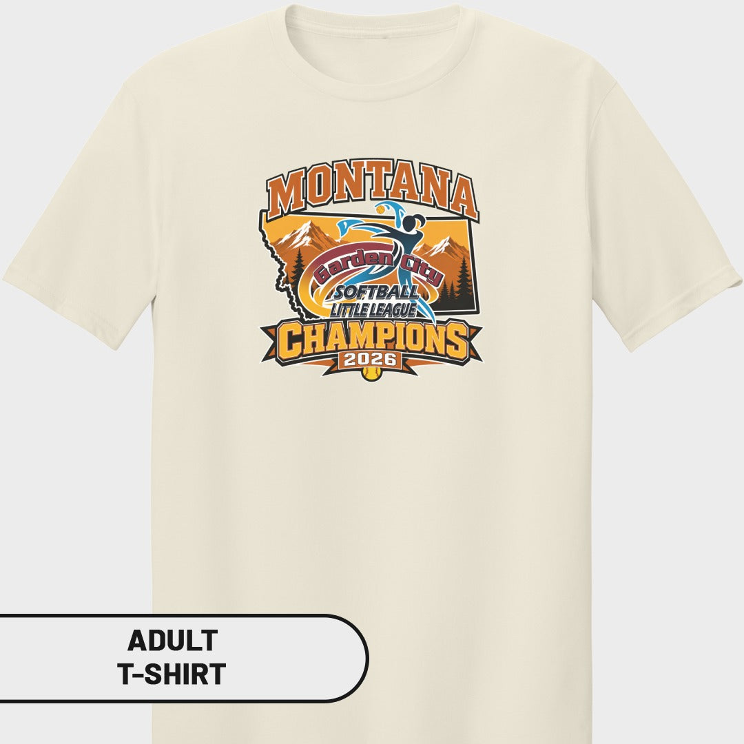 Montana Garden City Softball Little League Champions 2026 adult t-shirt.
