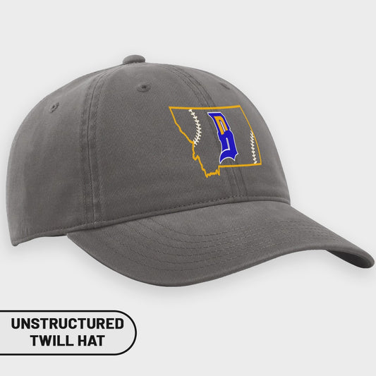 Gray unstructured twill hat with Montana outline and blue 'B' logo.